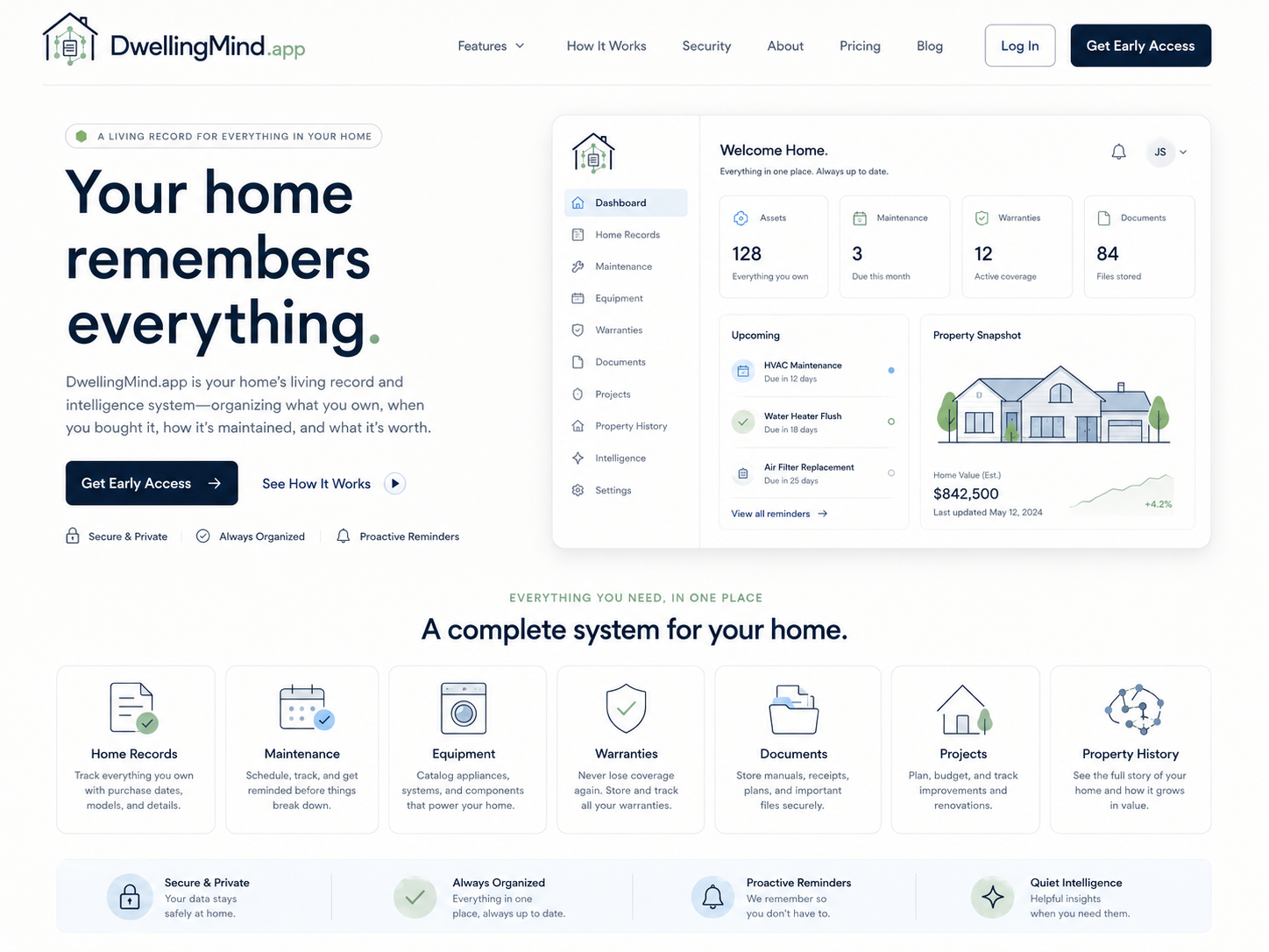DwellingMind website and dashboard concept